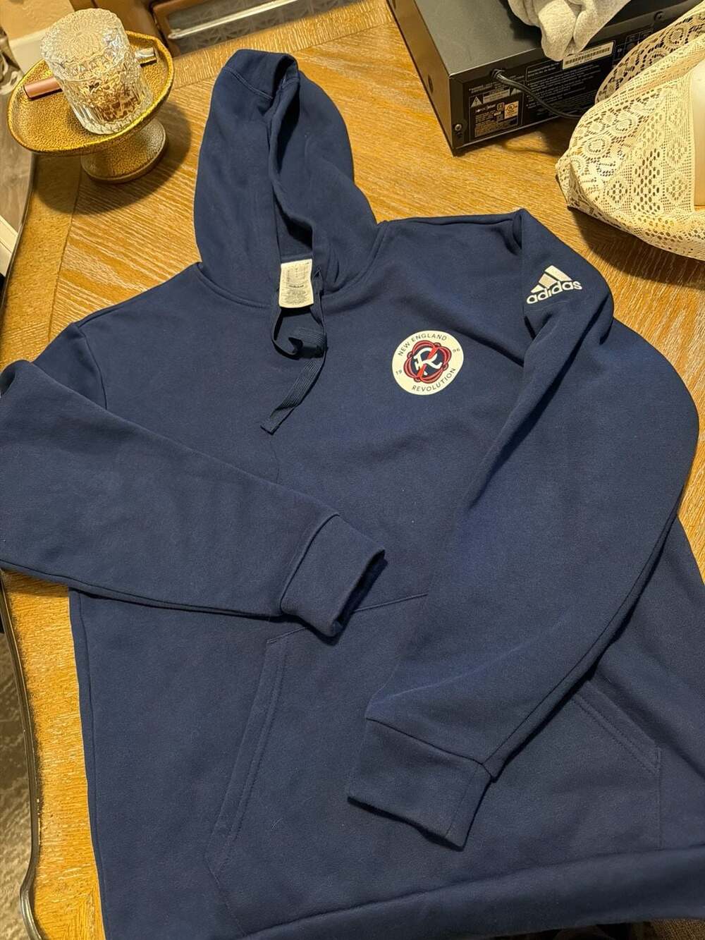 adidas New England Revolution Retro Logo Pullover Hoodie Navy Blue Size S